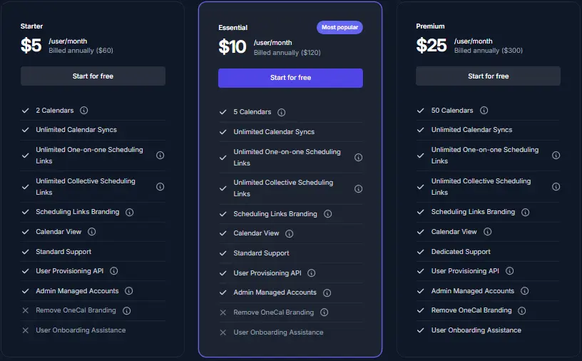 OneCal pricing — starting at $5 per month for calendar synchronization